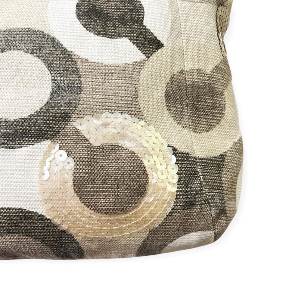 Coach Kristin Signature C Sequin Tan Ivory Khaki Canvas Hobo Tote Shoulder Bag - Picture 12 of 16